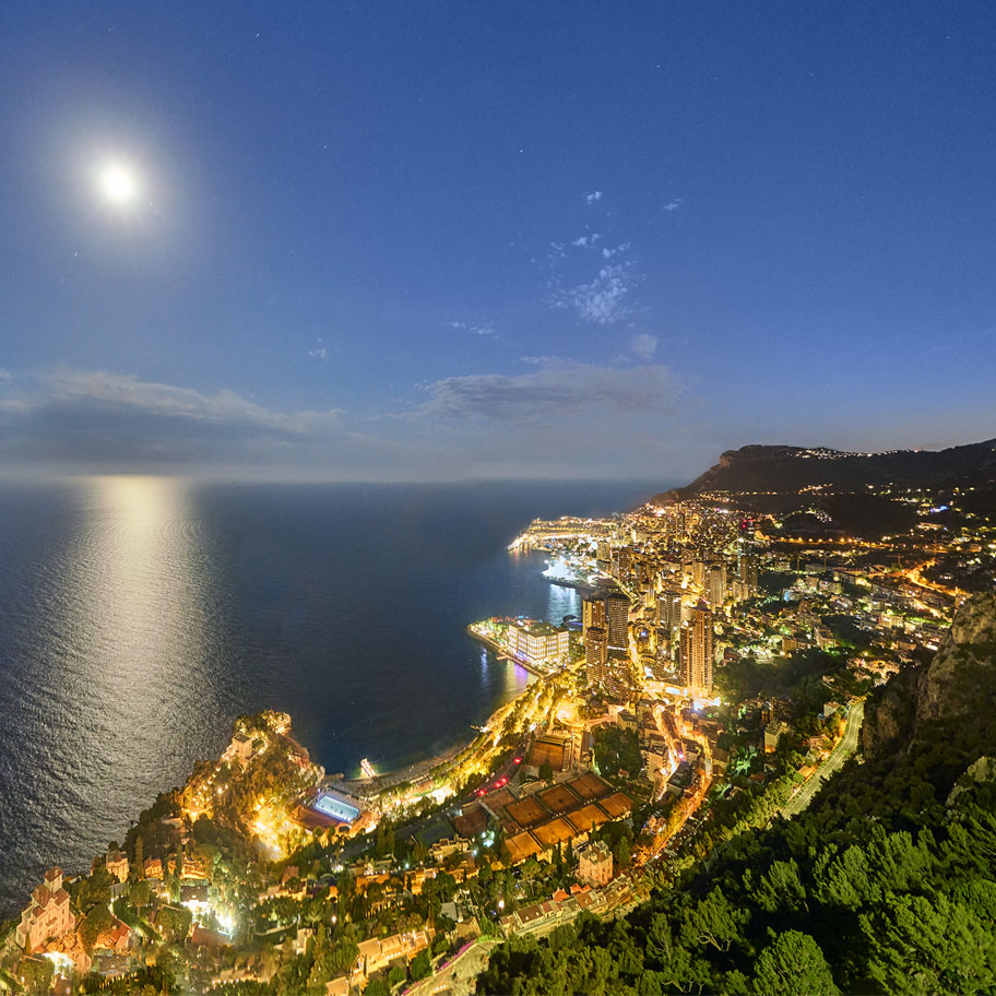 The coast at night illuminated by the moon.