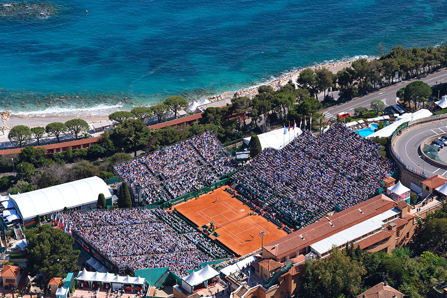 Tennis court at The Monte Carlo Masters next to the sea.