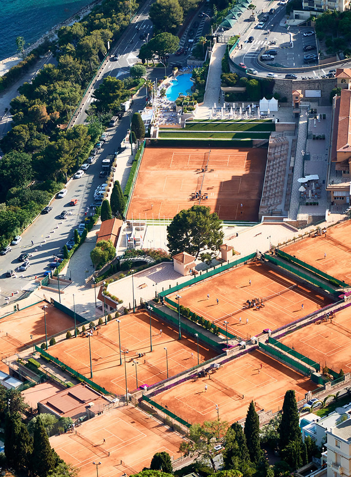 Tennis court at The Monte Carlo Masters next to the sea.