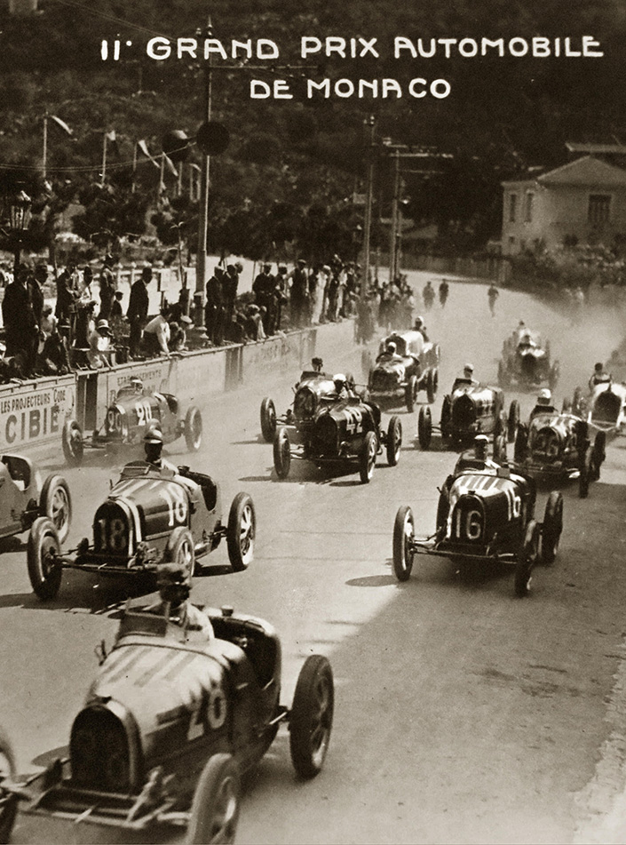Grand Prix de Monaco black and white image of cars racing