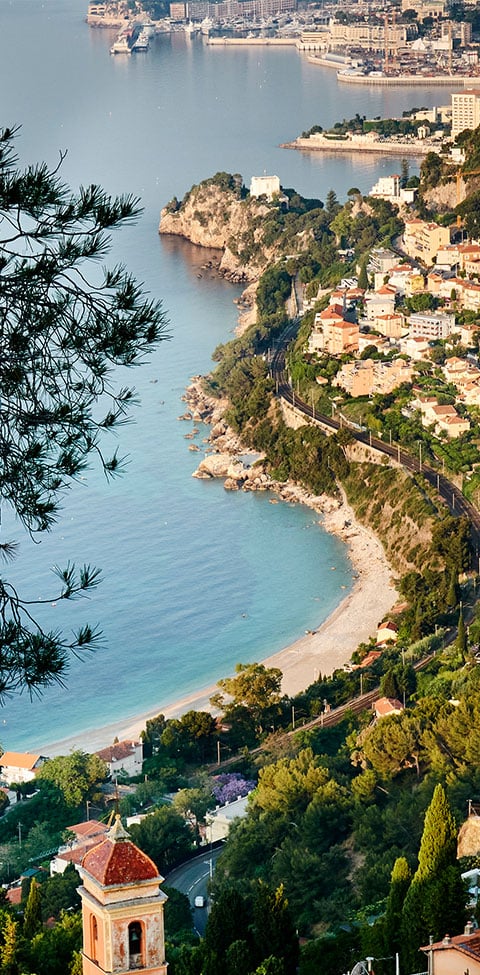 Panoramic views of the hilly coast.